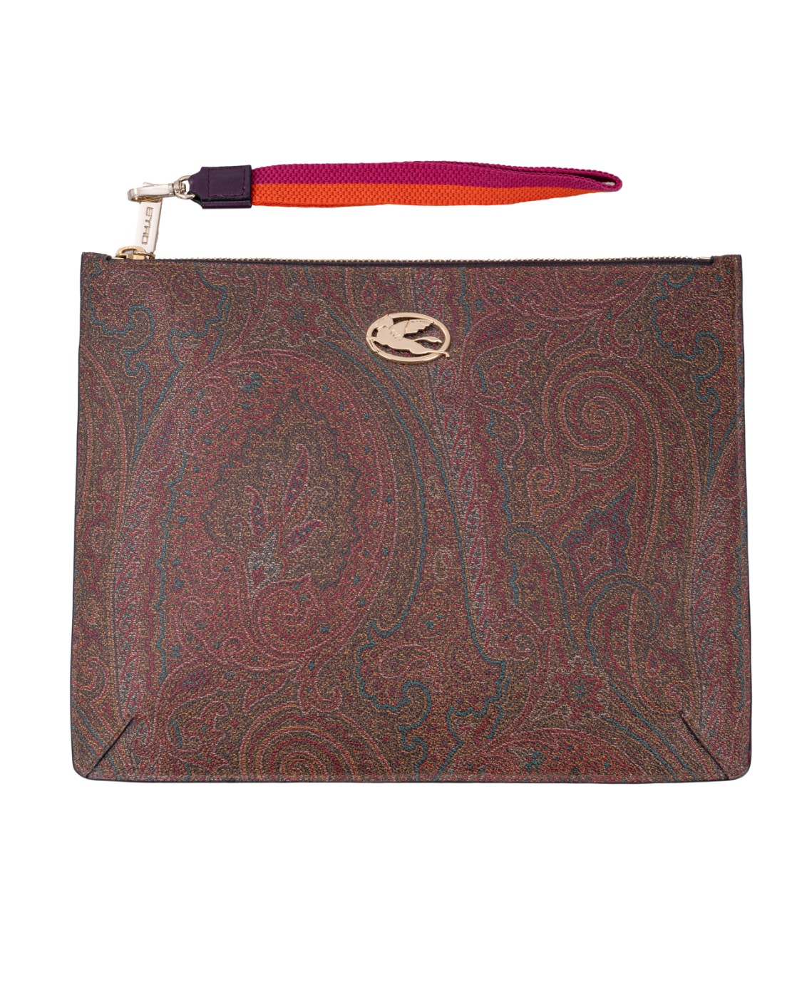 shop ETRO  Pochette Donna: Etro clutch con stampa paisley.
Bordo a contrasto. Dettagli color oro. Placca con logo. Logo interno impresso con goffratura incavata.
Cinturino da polso.
Chiusura superiore con zip.
Scomparto unico e fessure portacarte interne. 
Dimensioni: Larghezza: 27.5 cm
Altezza: 21.5 cm
Composizione: 100% pelle.
Made in Italy.. 1N779 8640-8000 number 6224268